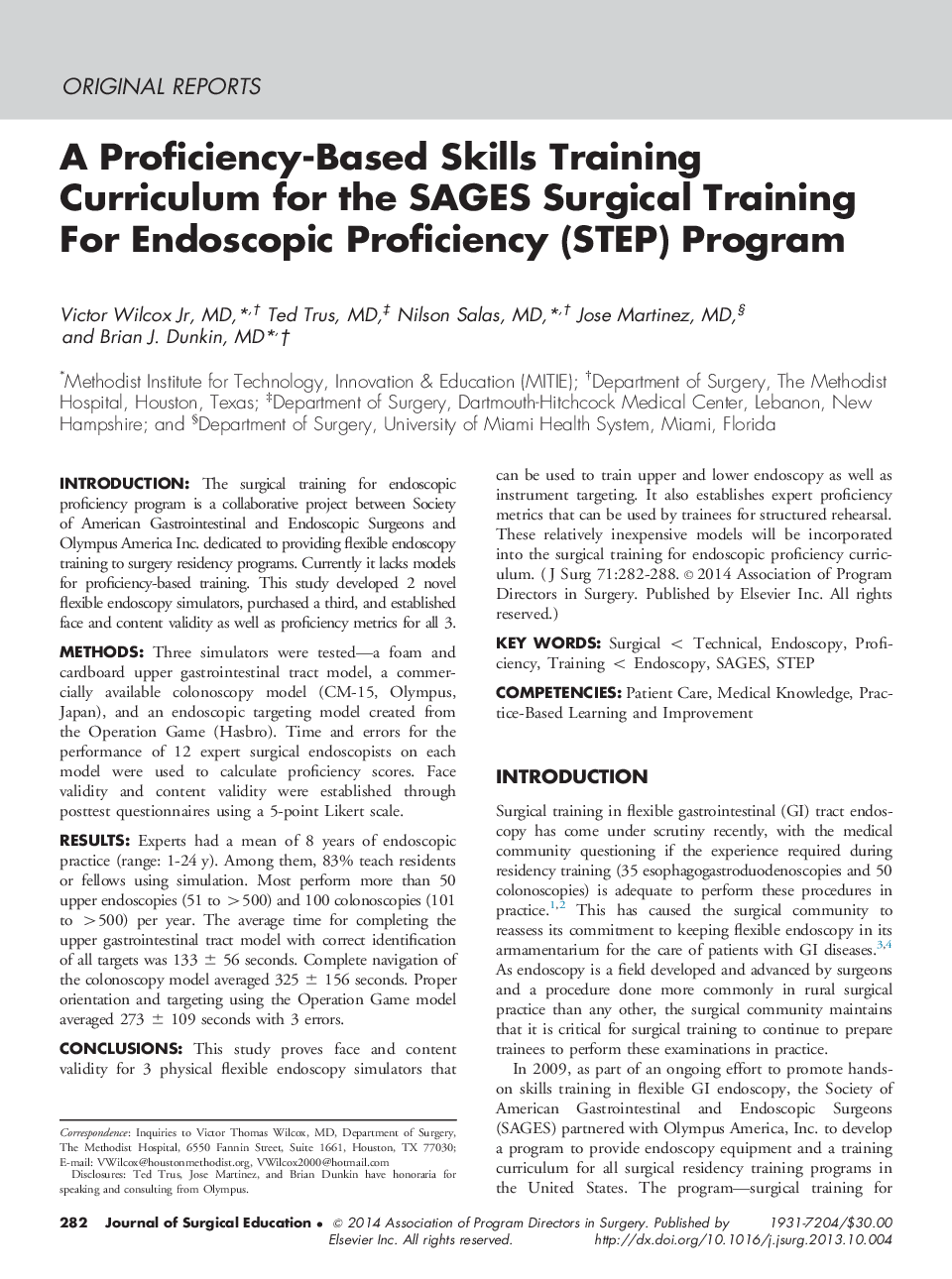 A Proficiency-Based Skills Training Curriculum for the SAGES Surgical Training For Endoscopic Proficiency (STEP) Program 