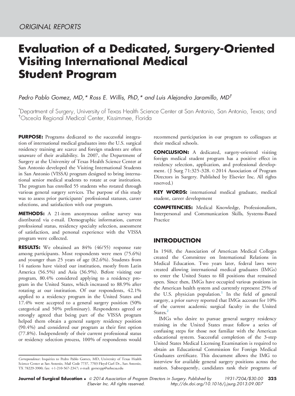 Evaluation of a Dedicated, Surgery-Oriented Visiting International Medical Student Program