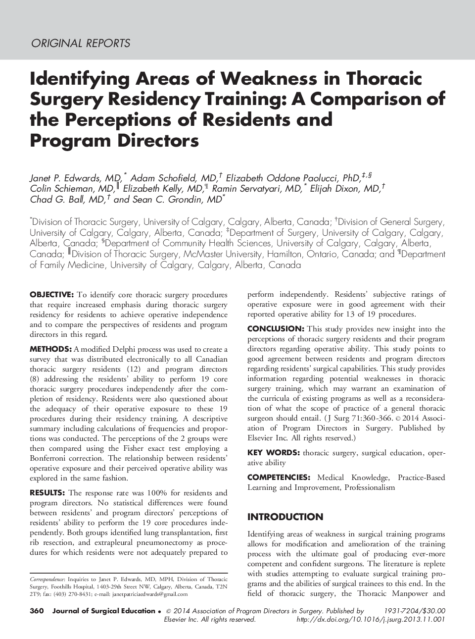 Identifying Areas of Weakness in Thoracic Surgery Residency Training: A Comparison of the Perceptions of Residents and Program Directors