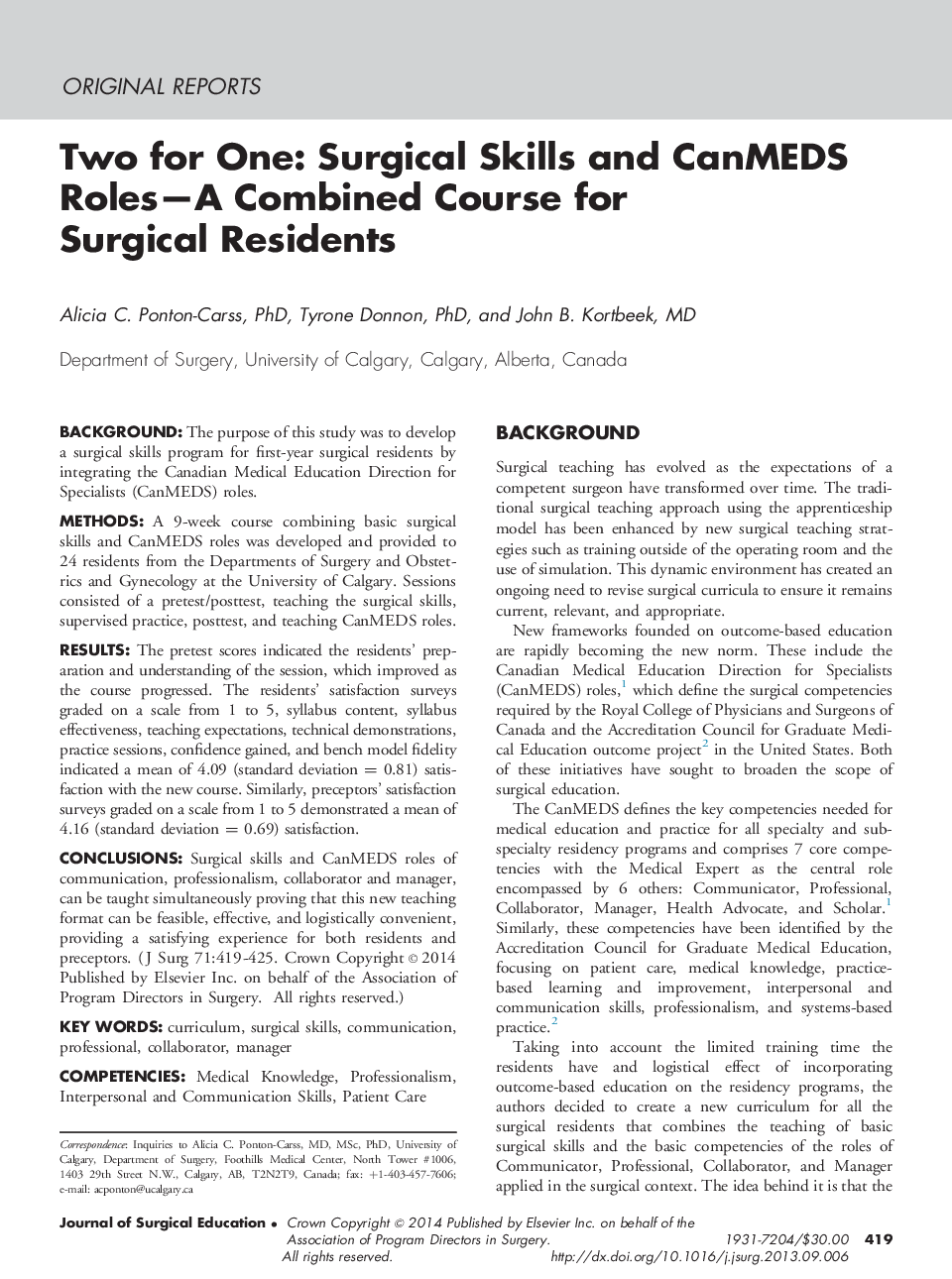 Two for One: Surgical Skills and CanMEDS Roles—A Combined Course for Surgical Residents