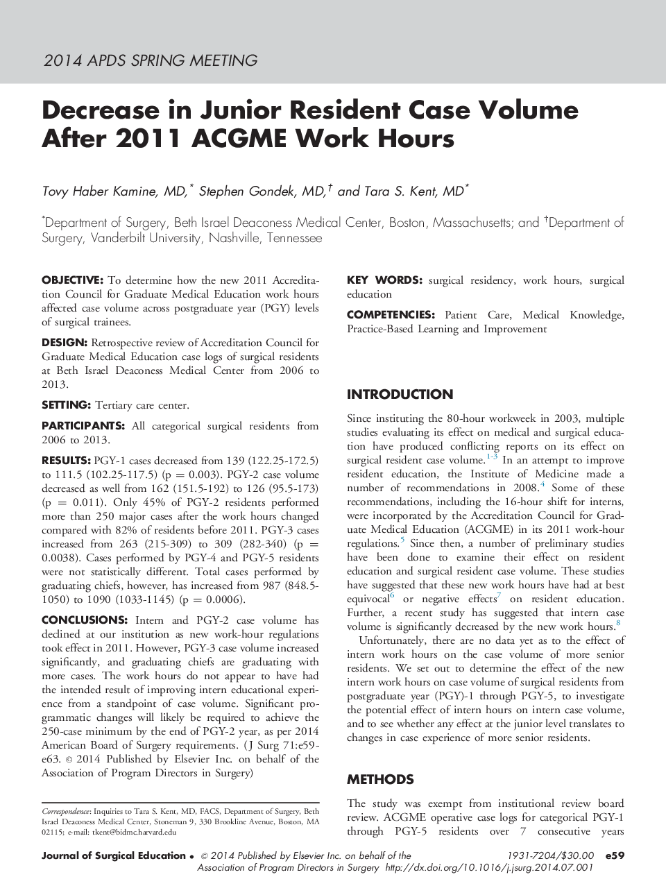 Decrease in Junior Resident Case Volume After 2011 ACGME Work Hours