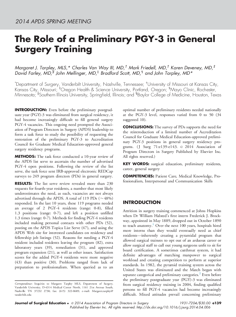 The Role of a Preliminary PGY-3 in General Surgery Training