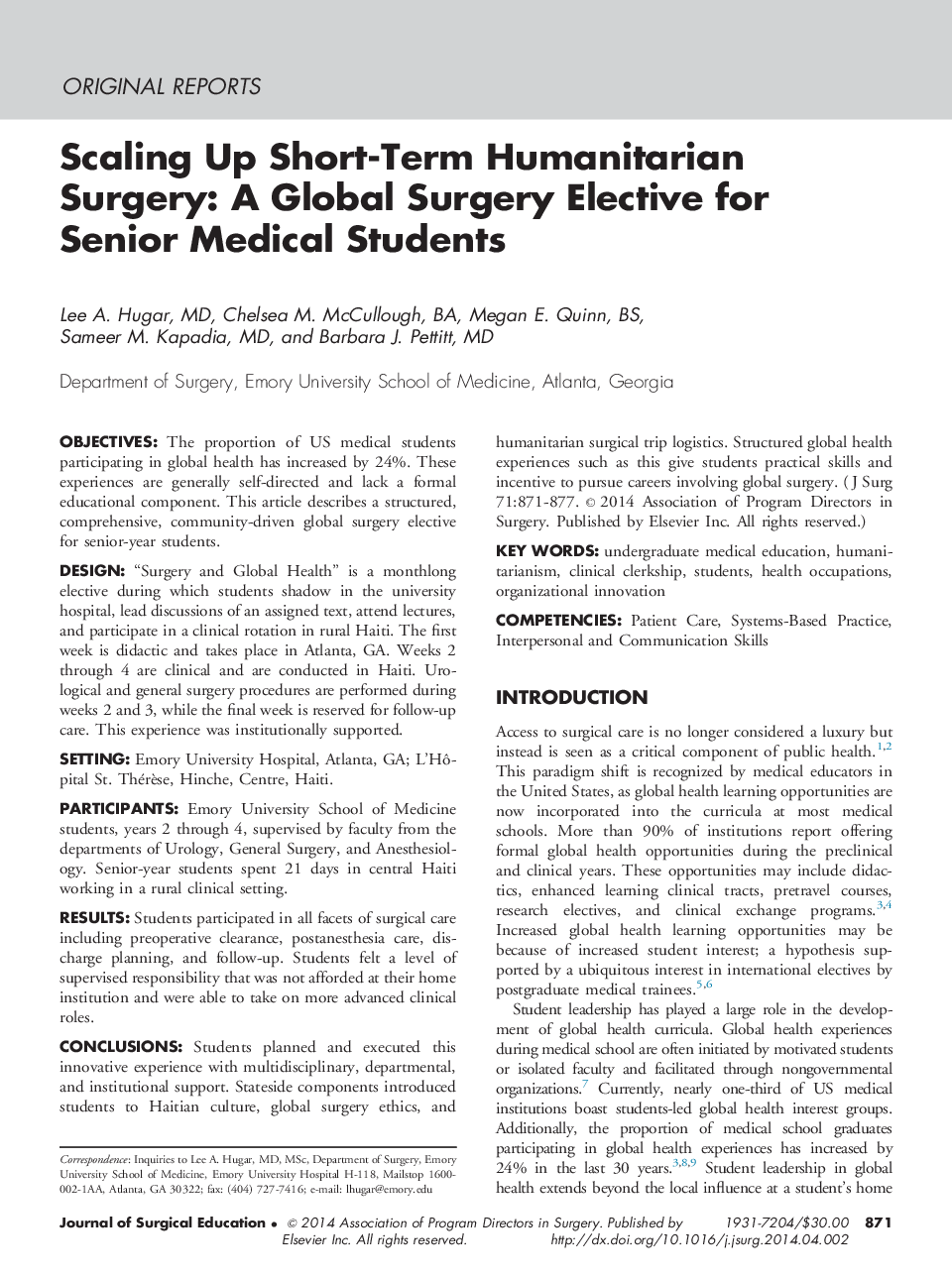 مقیاس کوتاه مدت جراحی انسانی: یک جراحی جهانی برای دانشجویان ارشد پزشکی 