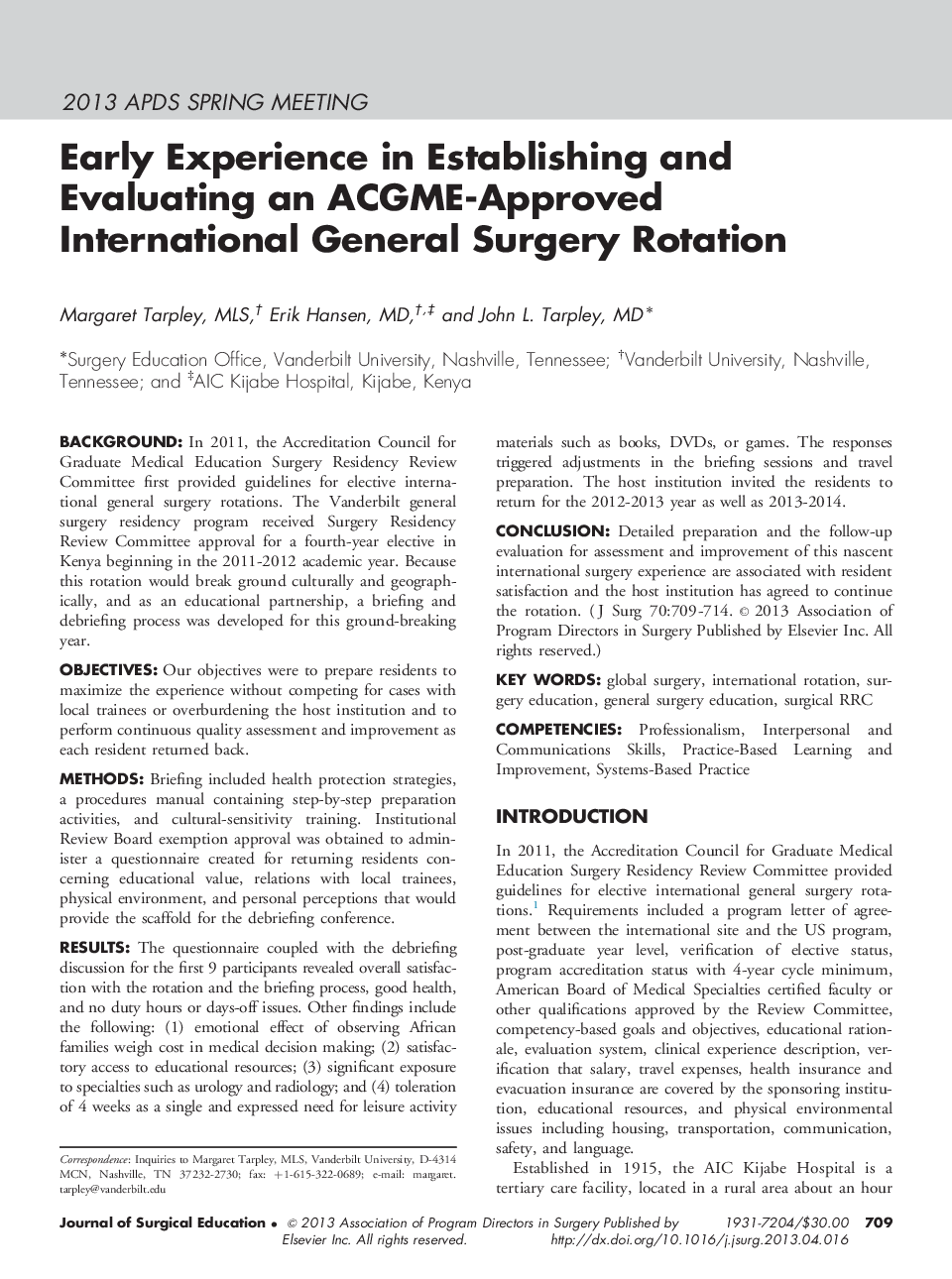 Early Experience in Establishing and Evaluating an ACGME-Approved International General Surgery Rotation