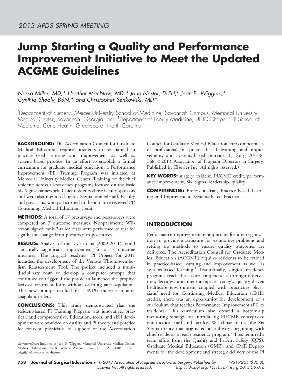 Jump Starting a Quality and Performance Improvement Initiative to Meet the Updated ACGME Guidelines