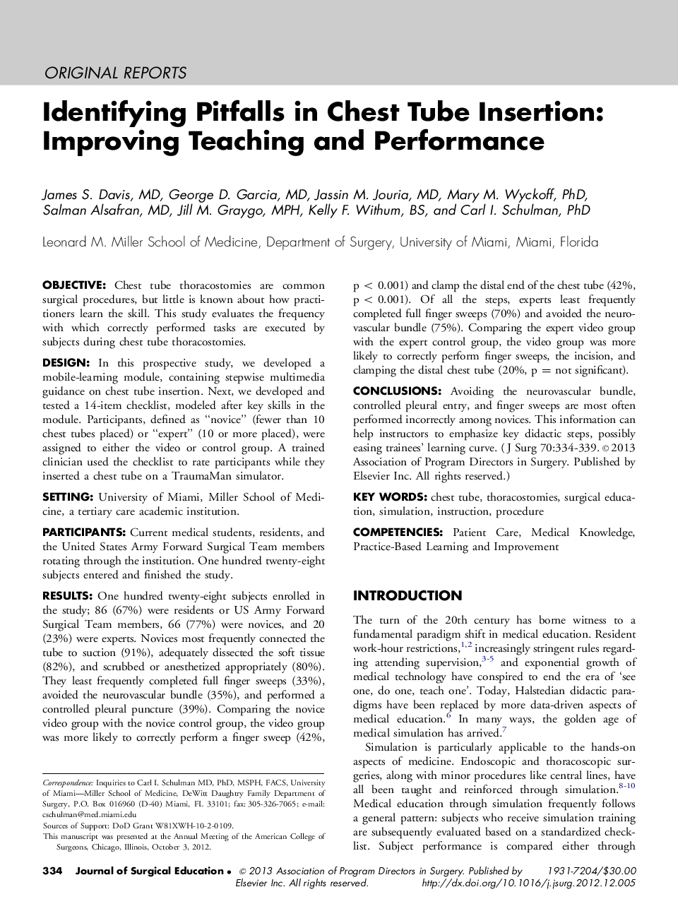 Identifying Pitfalls in Chest Tube Insertion: Improving Teaching and Performance 