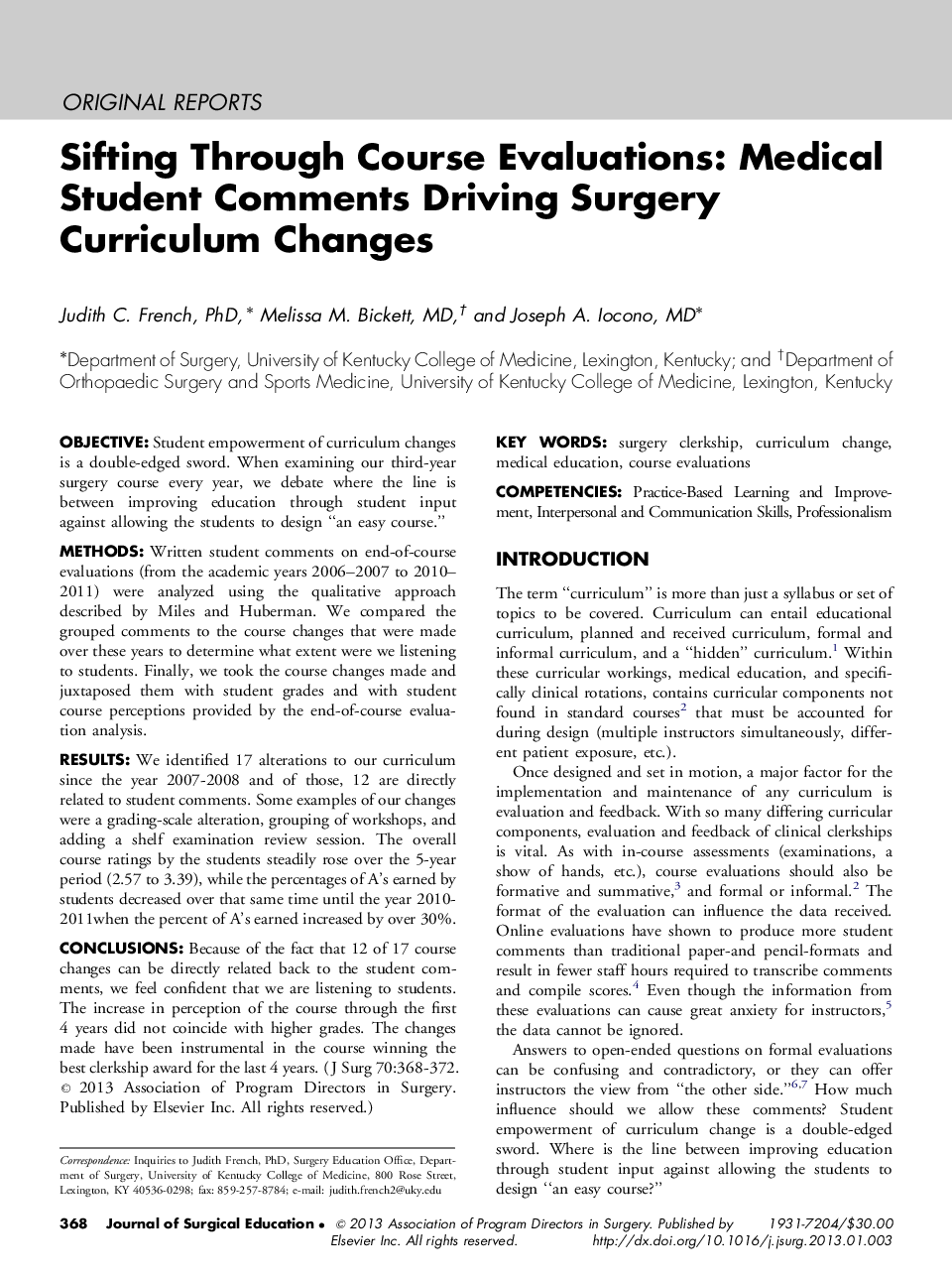 Sifting Through Course Evaluations: Medical Student Comments Driving Surgery Curriculum Changes