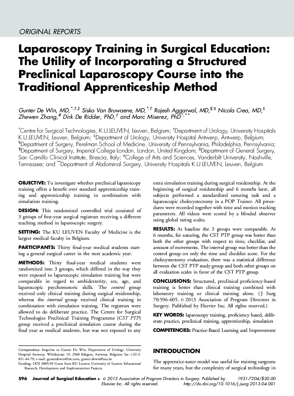 Laparoscopy Training in Surgical Education: The Utility of Incorporating a Structured Preclinical Laparoscopy Course into the Traditional Apprenticeship Method 