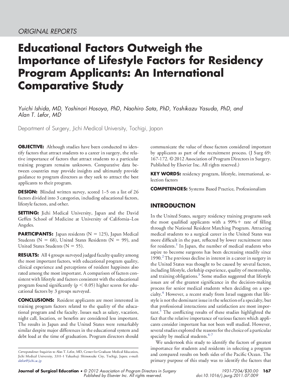 Educational Factors Outweigh the Importance of Lifestyle Factors for Residency Program Applicants: An International Comparative Study