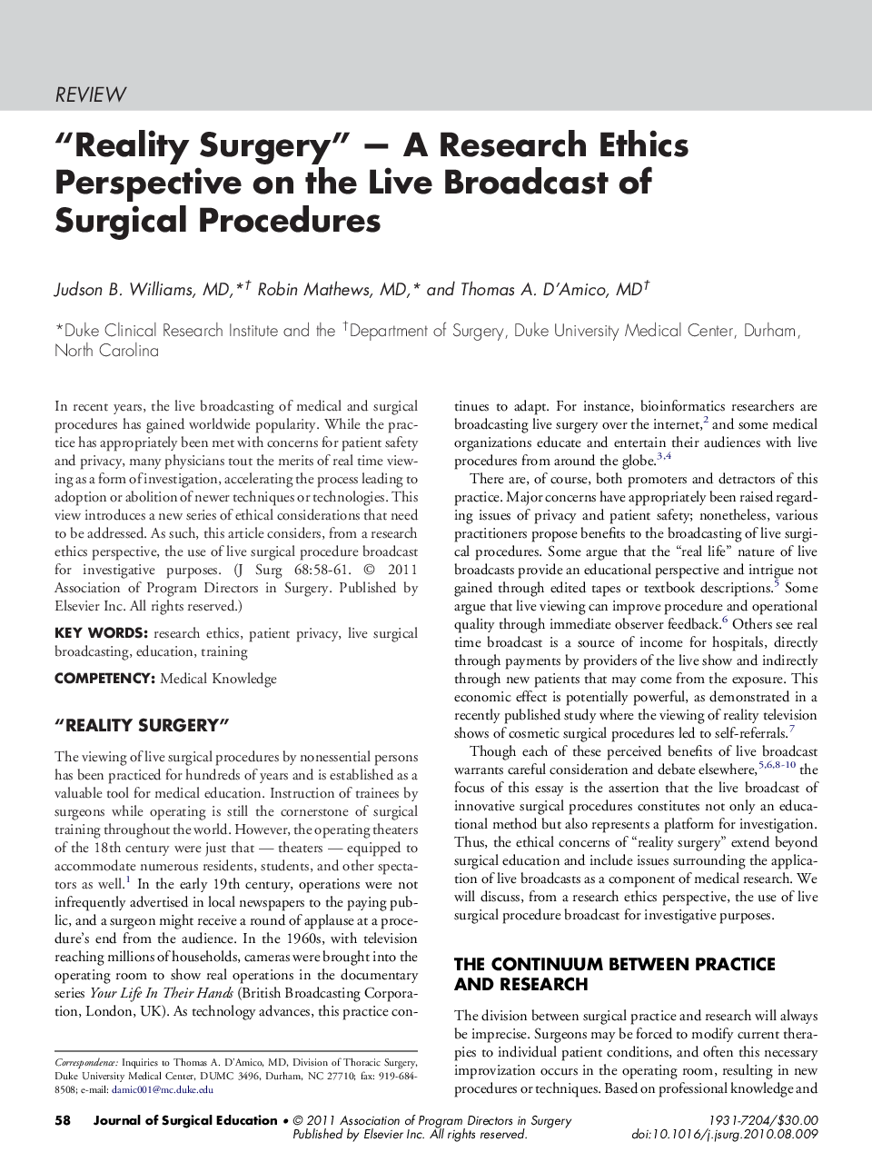 عکس صفحه اول مقاله: “Reality Surgery” — A Research Ethics Perspective on the Live Broadcast of Surgical Procedures “Reality Surgery” — A Research Ethics Perspective on the Live Broadcast of Surgical Procedures