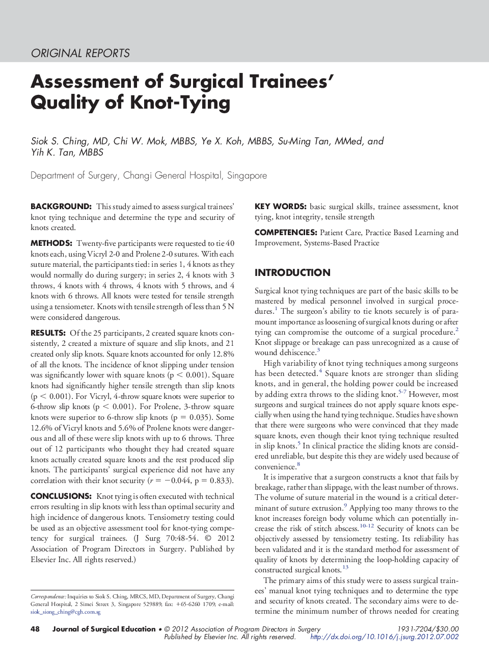 Assessment of Surgical Trainees' Quality of Knot-Tying