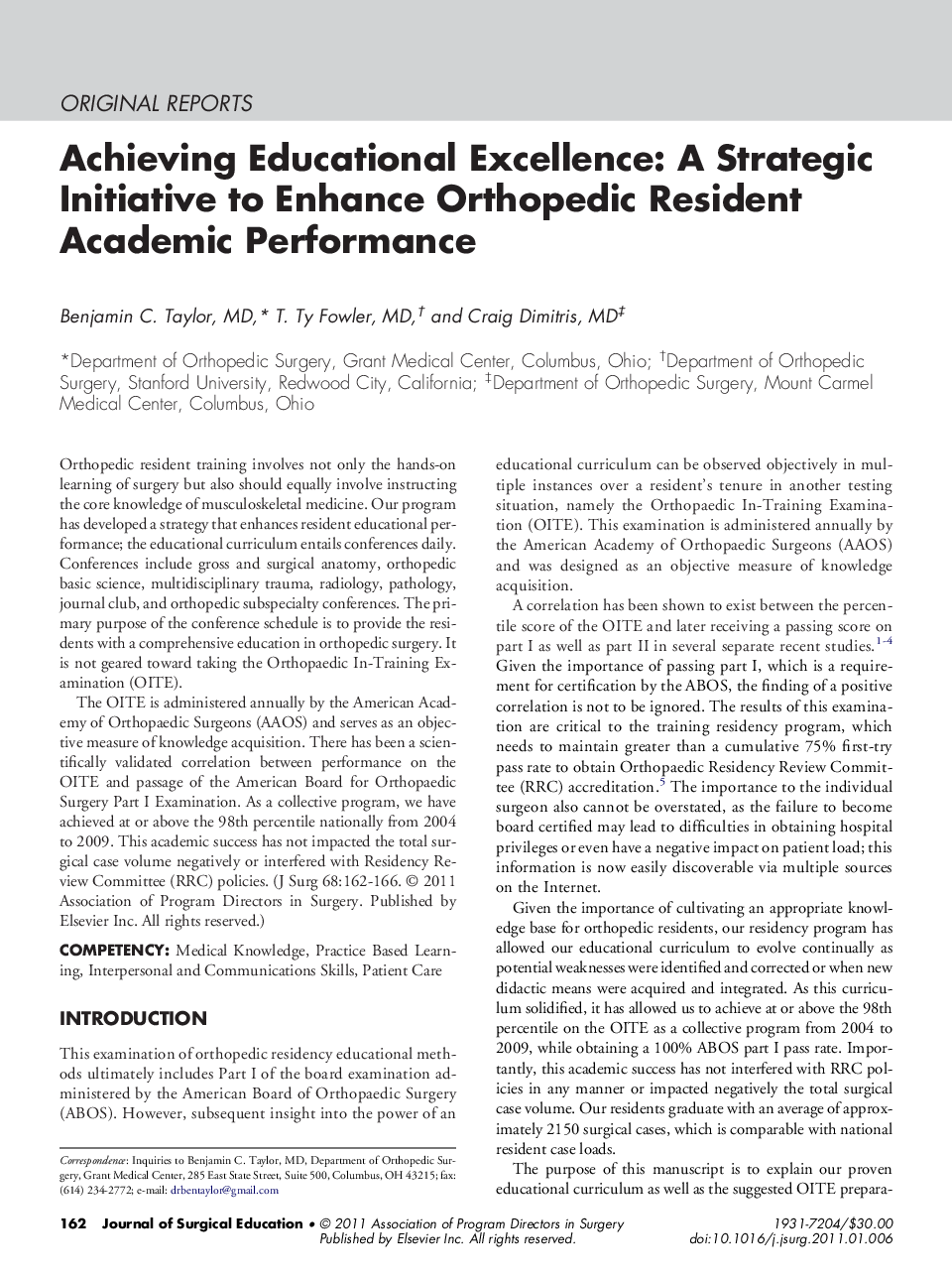 Achieving Educational Excellence: A Strategic Initiative to Enhance Orthopedic Resident Academic Performance