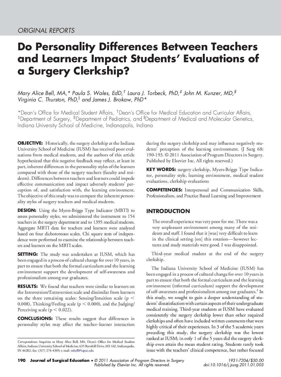 Do Personality Differences Between Teachers and Learners Impact Students' Evaluations of a Surgery Clerkship?