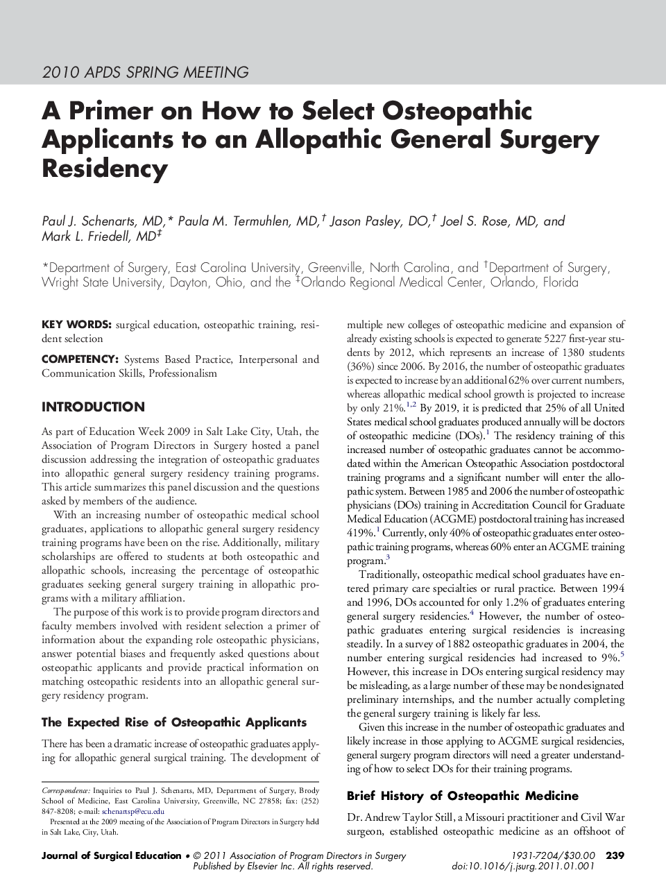 A Primer on How to Select Osteopathic Applicants to an Allopathic General Surgery Residency