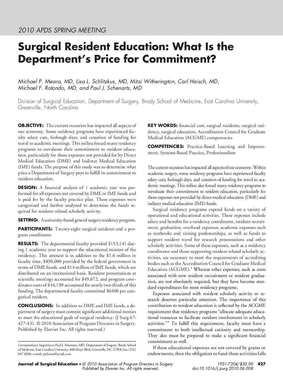 Surgical Resident Education: What Is the Department's Price for Commitment?