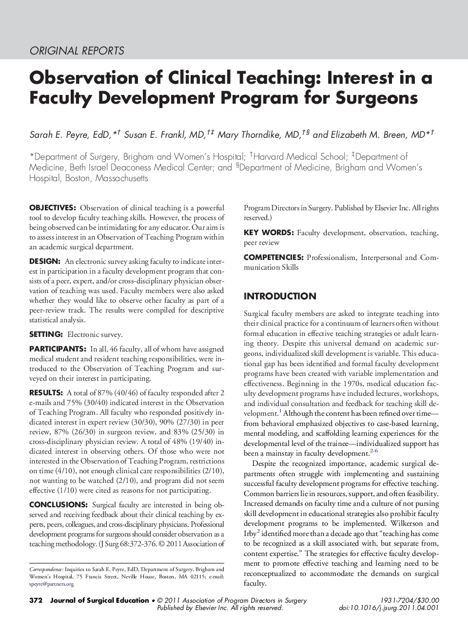 Observation of Clinical Teaching: Interest in a Faculty Development Program for Surgeons