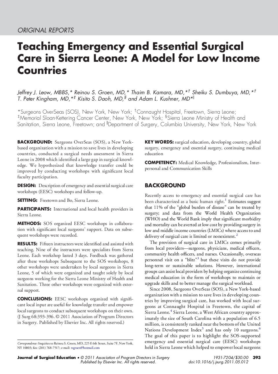 Teaching Emergency and Essential Surgical Care in Sierra Leone: A Model for Low Income Countries