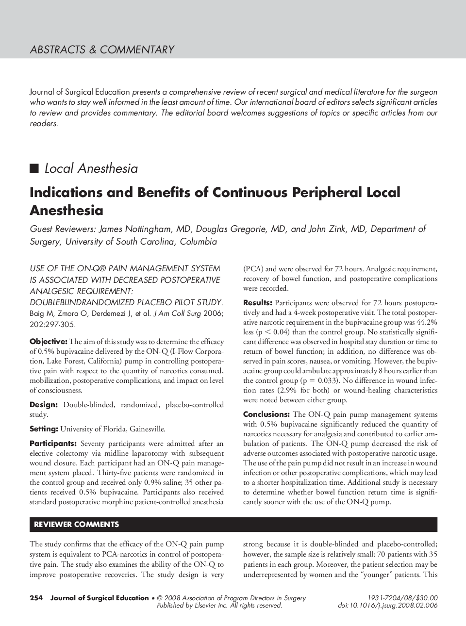 Indications and Benefits of Continuous Peripheral Local Anesthesia