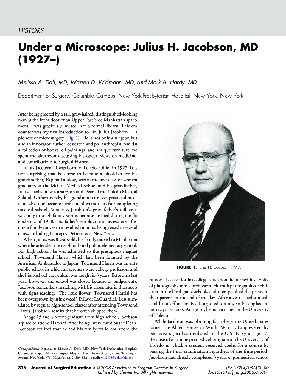 Under a Microscope: Julius H. Jacobson, MD (1927-)