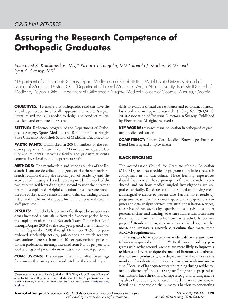 Assuring the Research Competence of Orthopedic Graduates