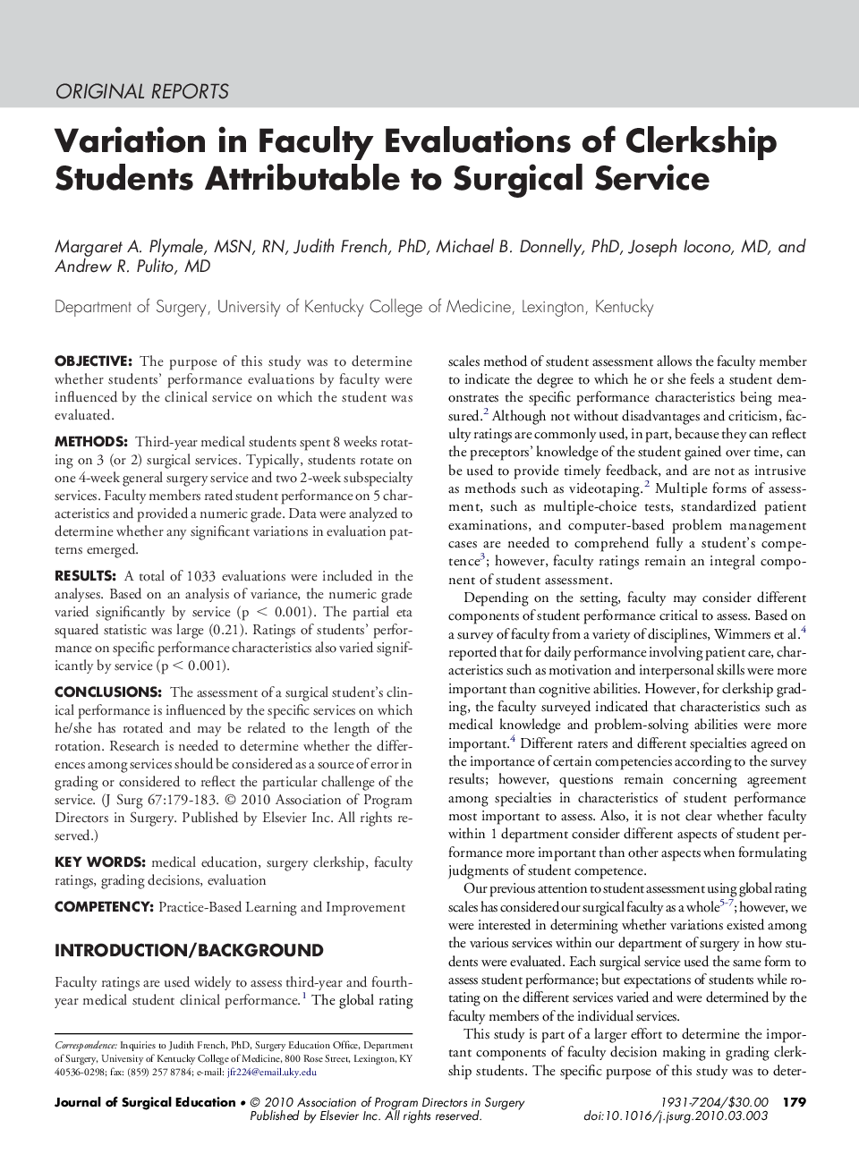 Variation in Faculty Evaluations of Clerkship Students Attributable to Surgical Service