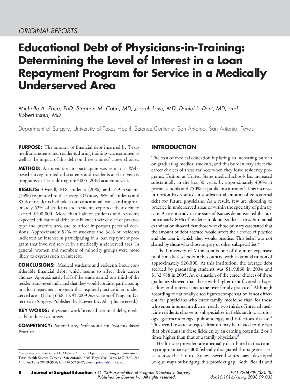 Educational Debt of Physicians-in-Training: Determining the Level of Interest in a Loan Repayment Program for Service in a Medically Underserved Area