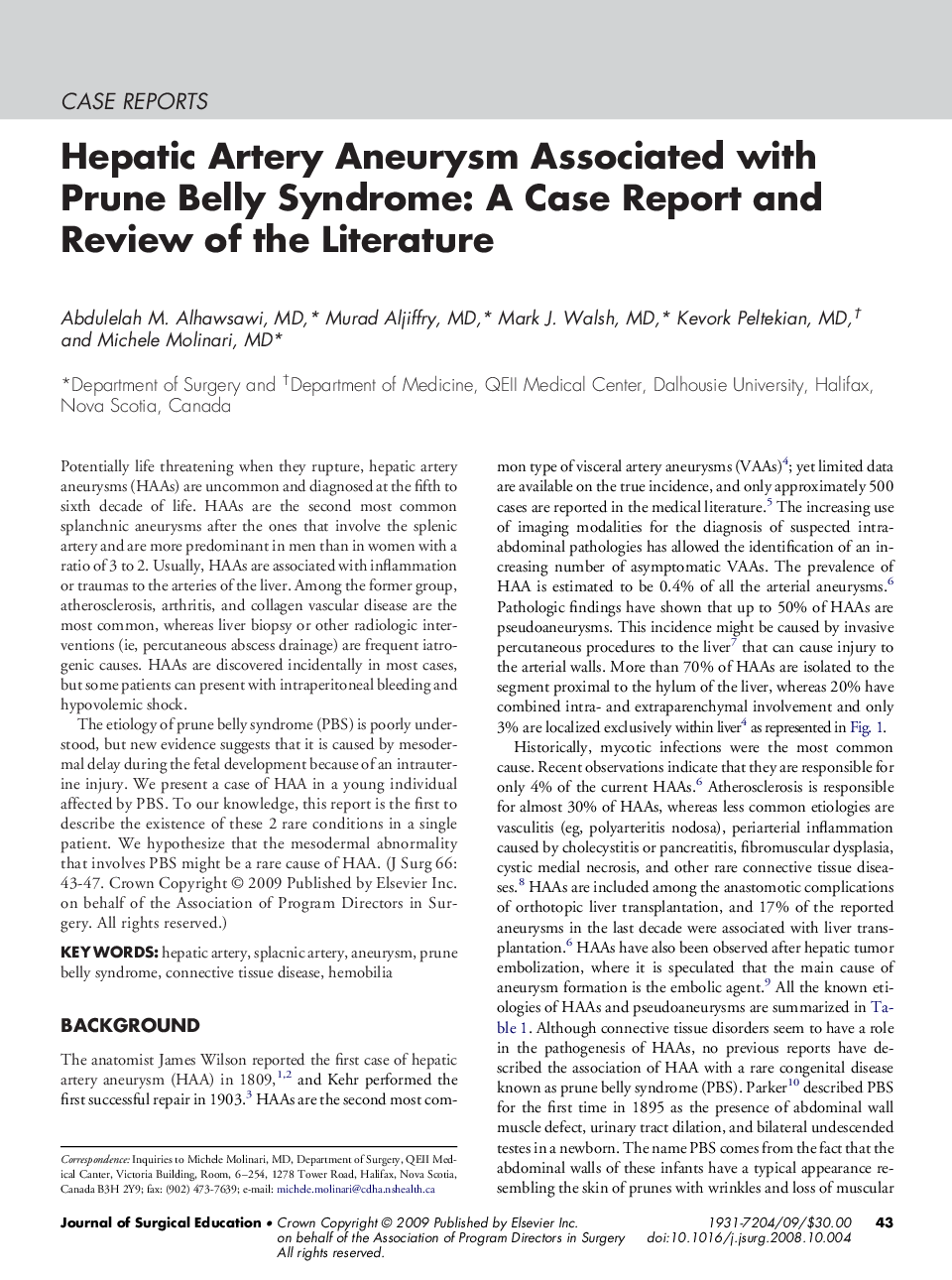 Hepatic Artery Aneurysm Associated with Prune Belly Syndrome: A Case Report and Review of the Literature