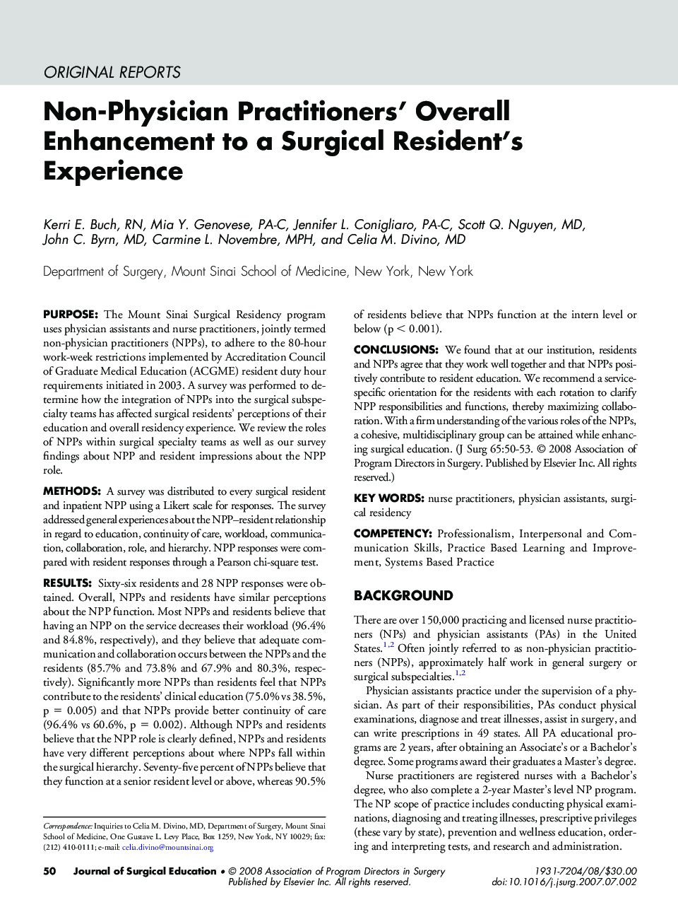Non-Physician Practitioners’ Overall Enhancement to a Surgical Resident’s Experience