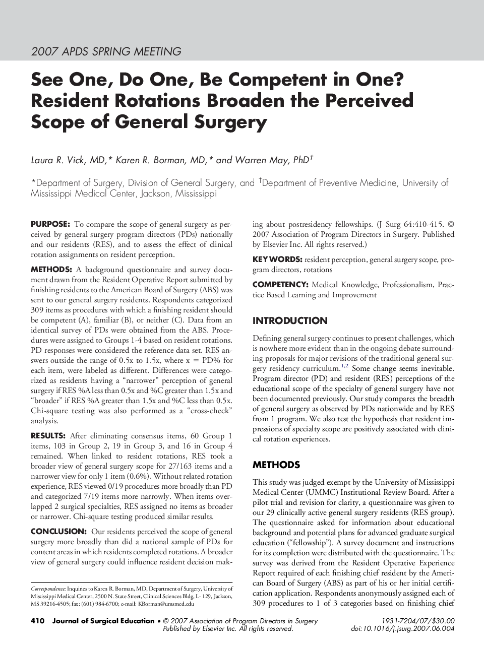 See One, Do One, Be Competent in One? Resident Rotations Broaden the Perceived Scope of General Surgery