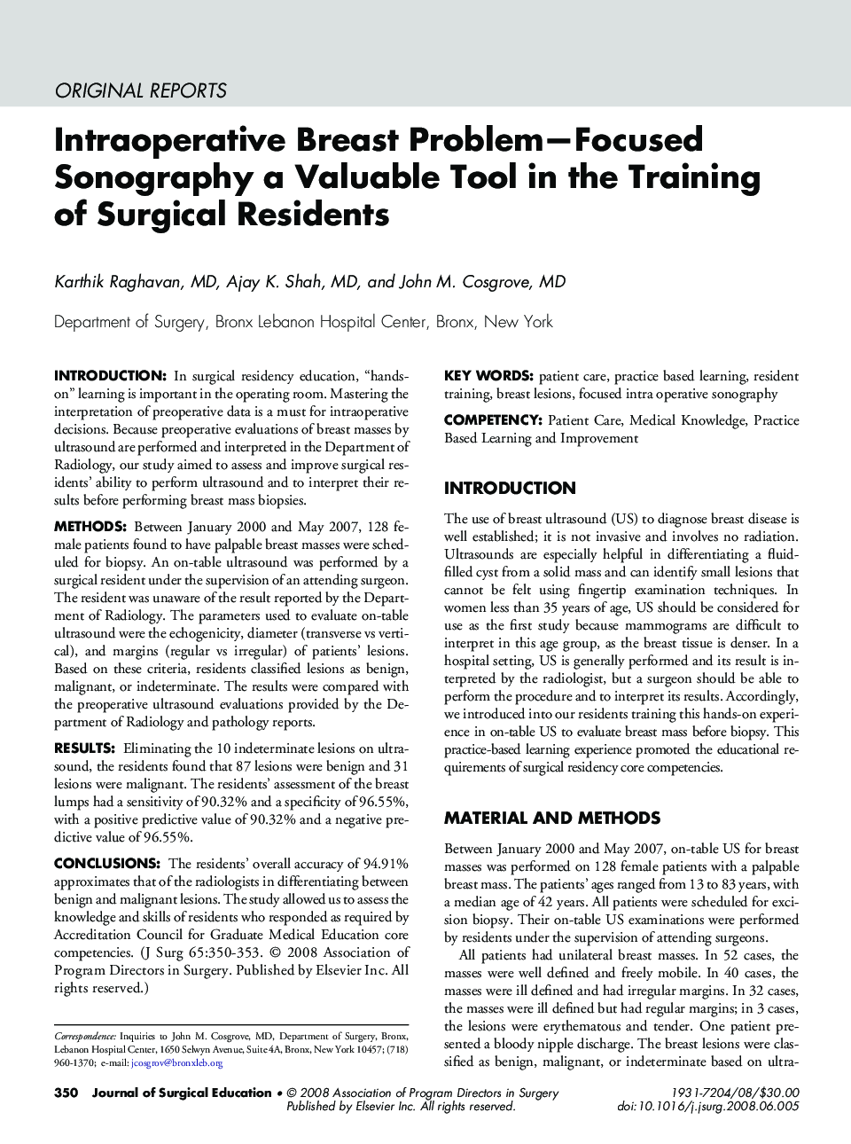 Intraoperative Breast Problem—Focused Sonography a Valuable Tool in the Training of Surgical Residents