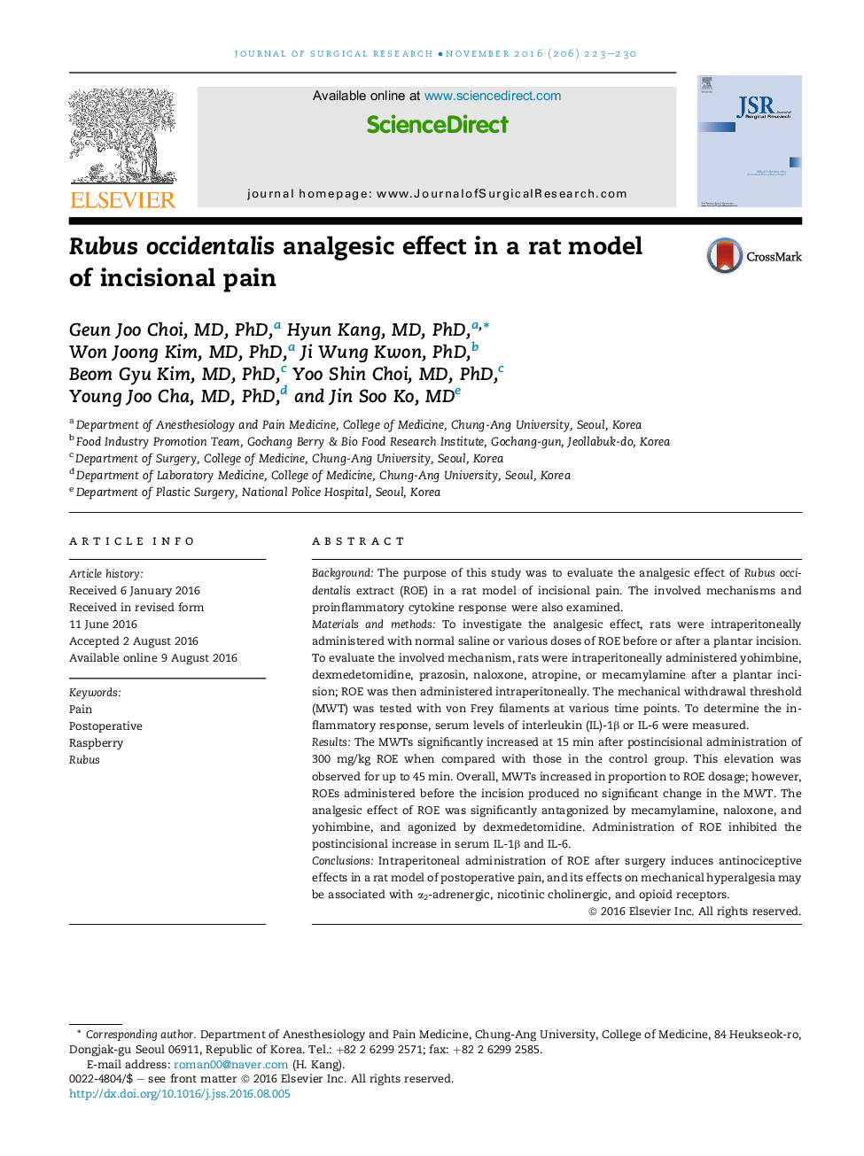 Rubus occidentalis analgesic effect in a rat model of incisional pain