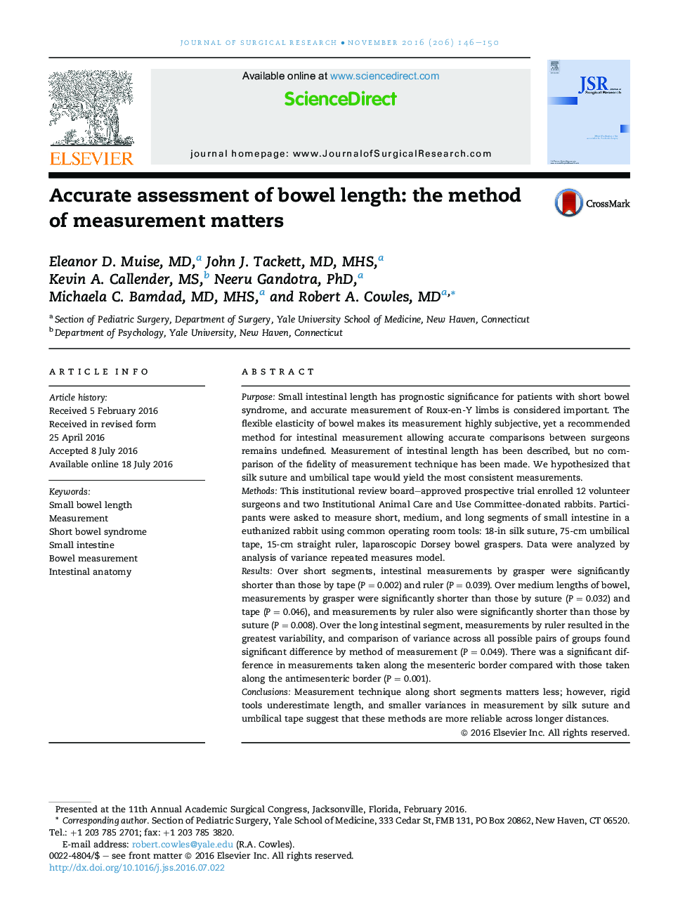 Accurate assessment of bowel length: the method of measurement matters 