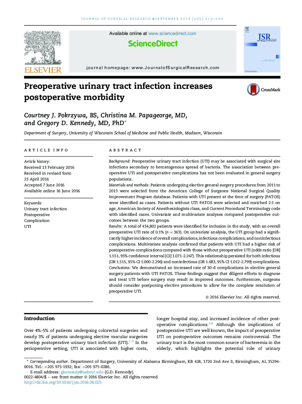 Preoperative urinary tract infection increases postoperative morbidity