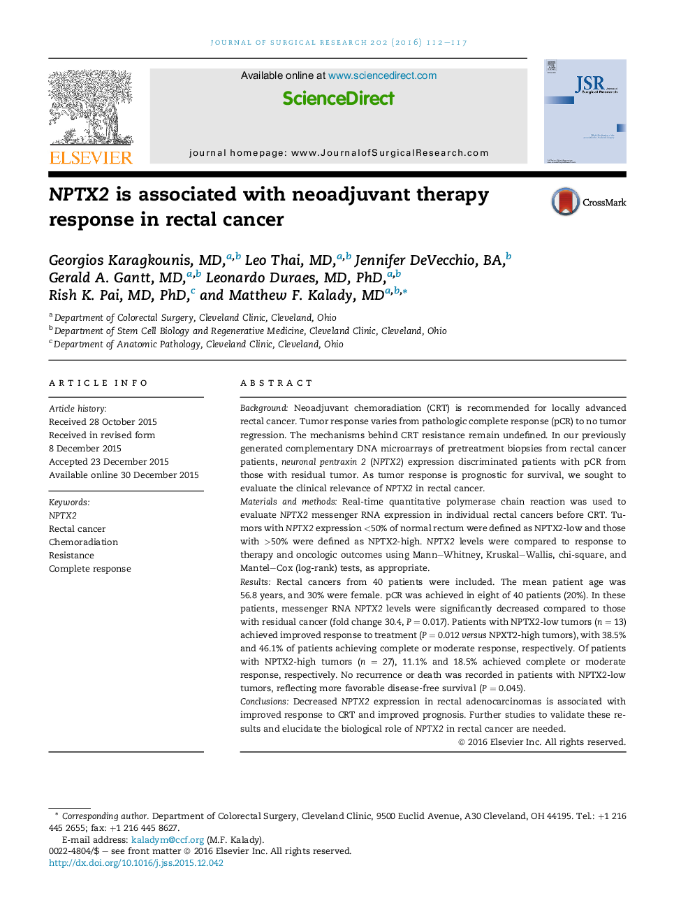 NPTX2 is associated with neoadjuvant therapy response in rectal cancer