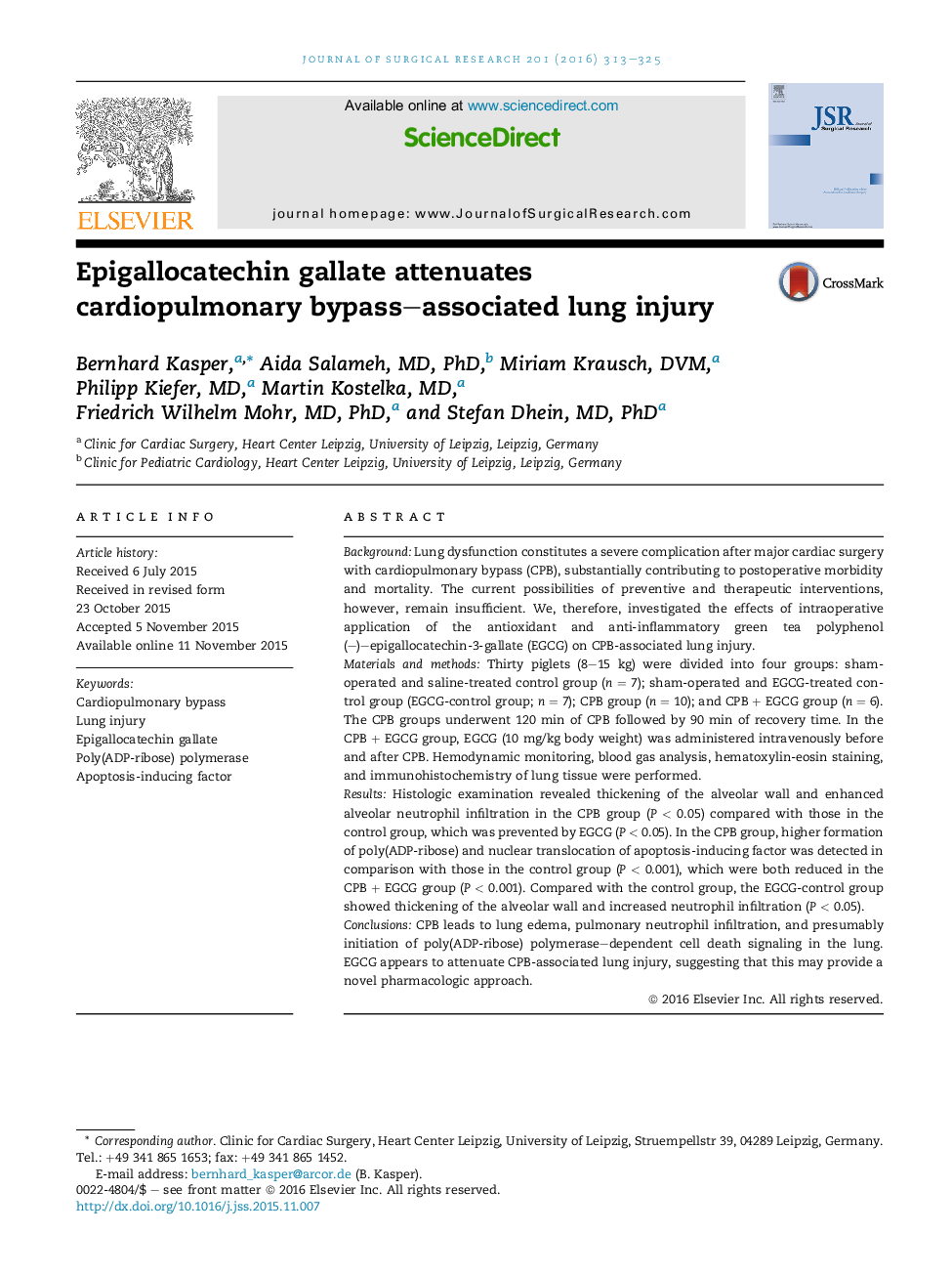 Epigallocatechin gallate attenuates cardiopulmonary bypass–associated lung injury