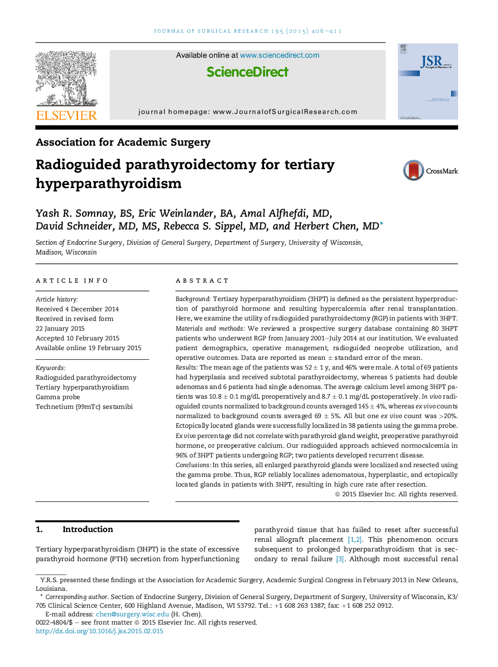 Radioguided parathyroidectomy for tertiary hyperparathyroidism 