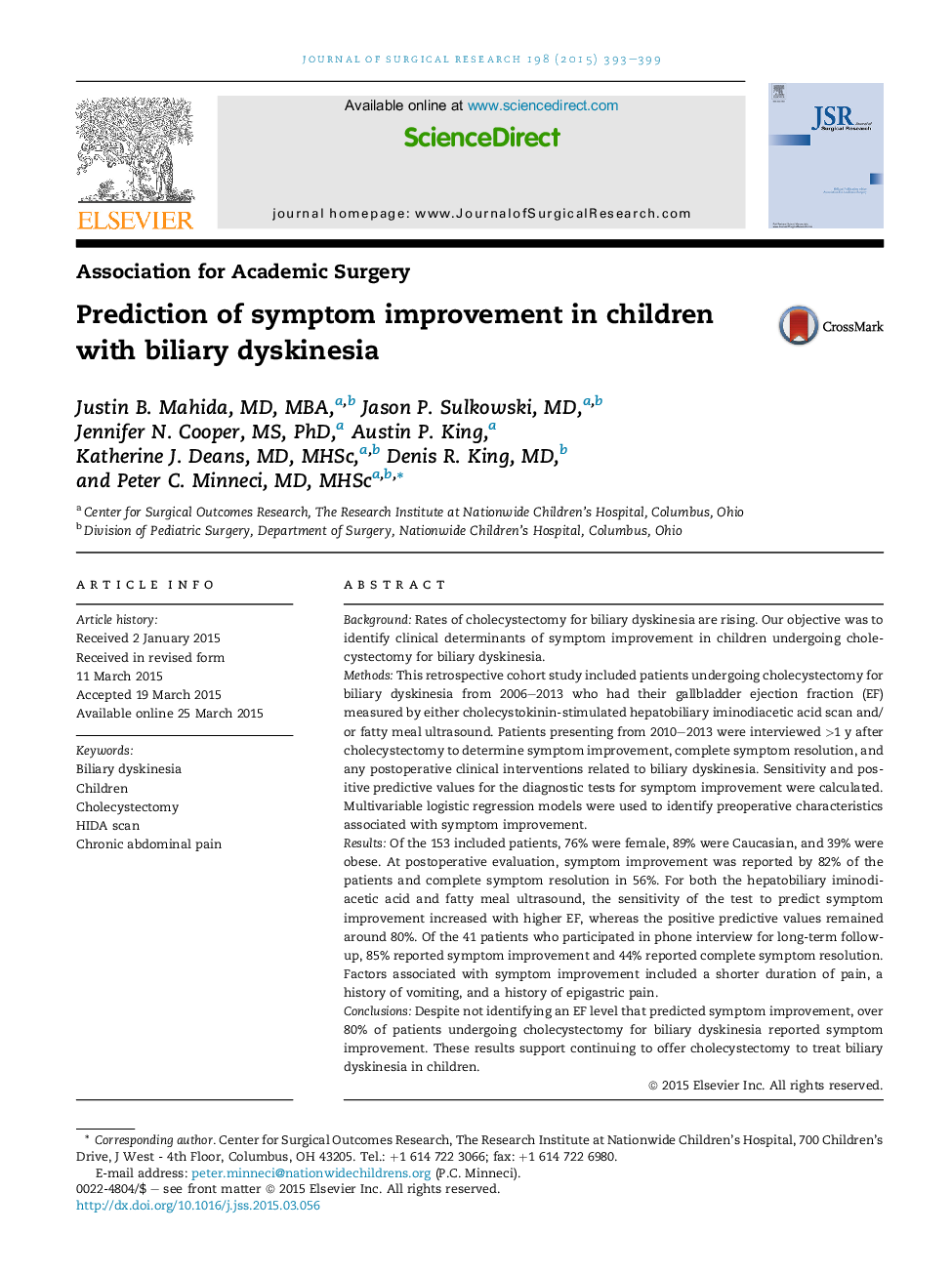 Prediction of symptom improvement in children with biliary dyskinesia