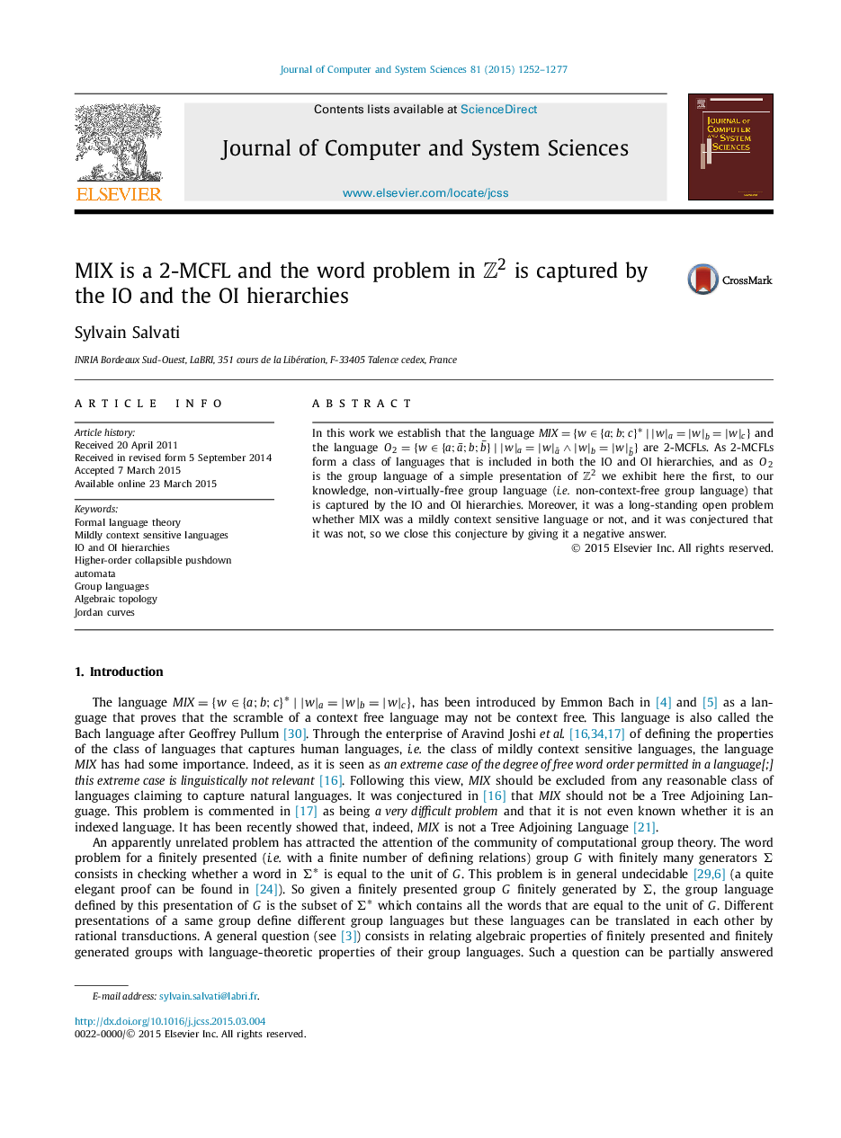 MIX is a 2-MCFL and the word problem in Z2Z2 is captured by the IO and the OI hierarchies