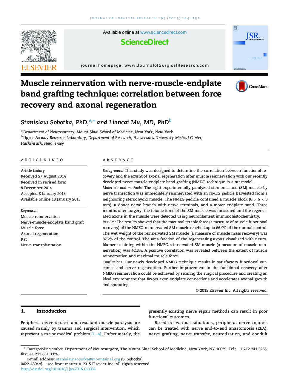 Muscle reinnervation with nerve-muscle-endplate band grafting technique: correlation between force recovery and axonal regeneration