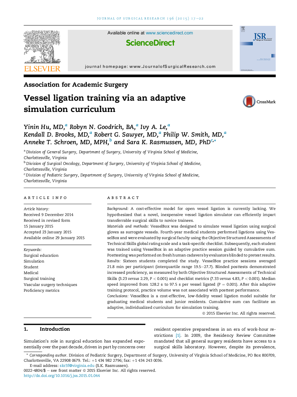 Vessel ligation training via an adaptive simulation curriculum