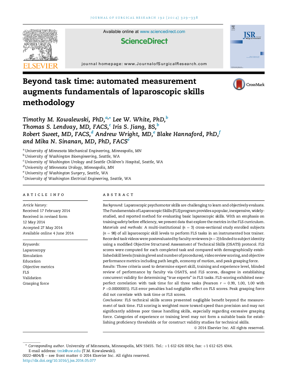 Beyond task time: automated measurement augments fundamentals of laparoscopic skills methodology