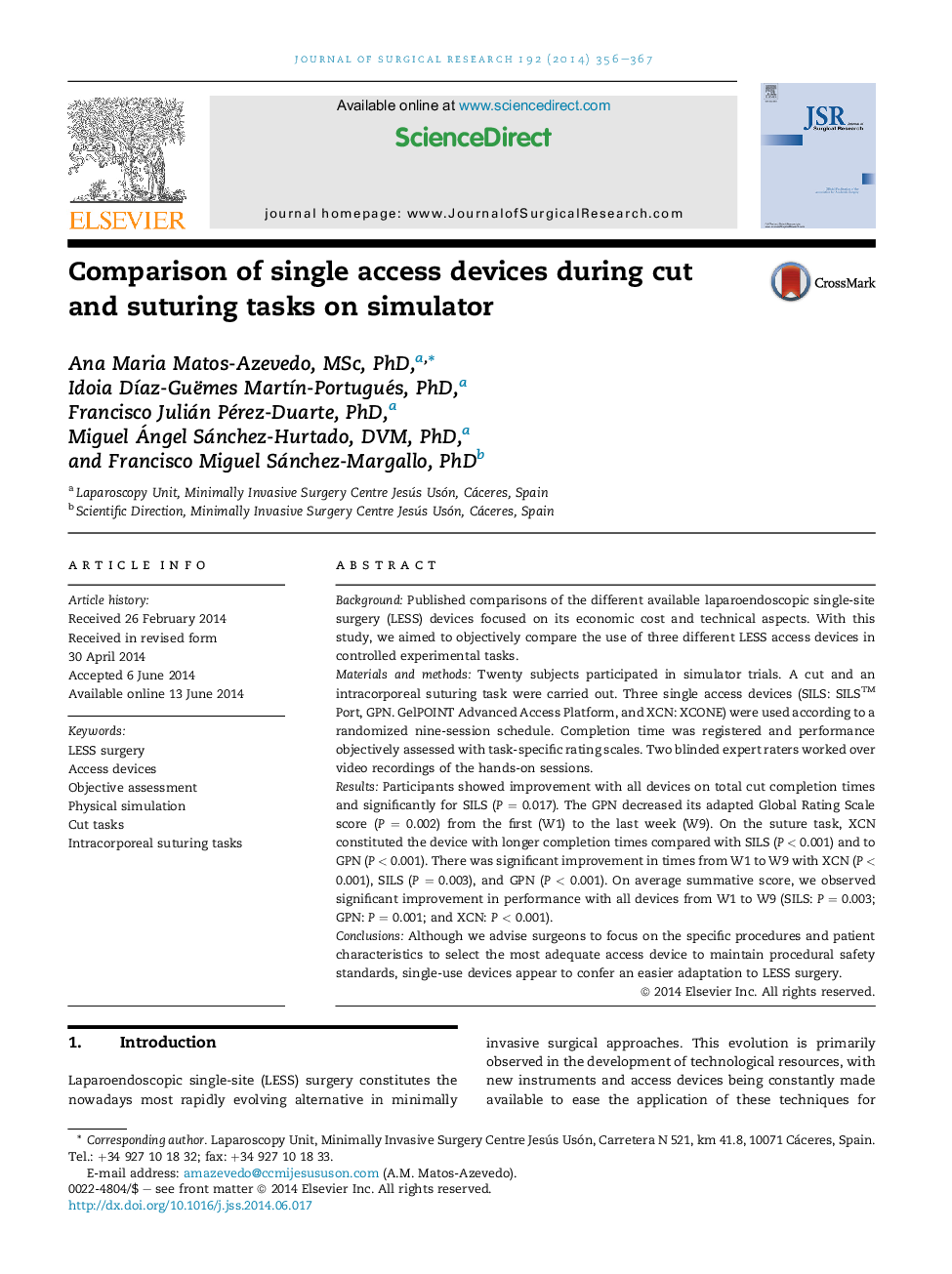 Comparison of single access devices during cut and suturing tasks on simulator