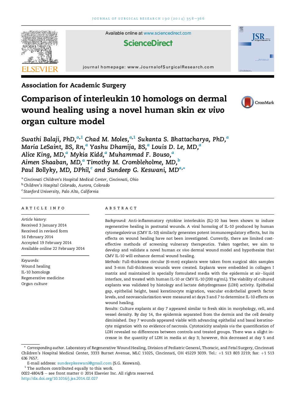 Comparison of interleukin 10 homologs on dermal wound healing using a novel human skin ex vivo organ culture model