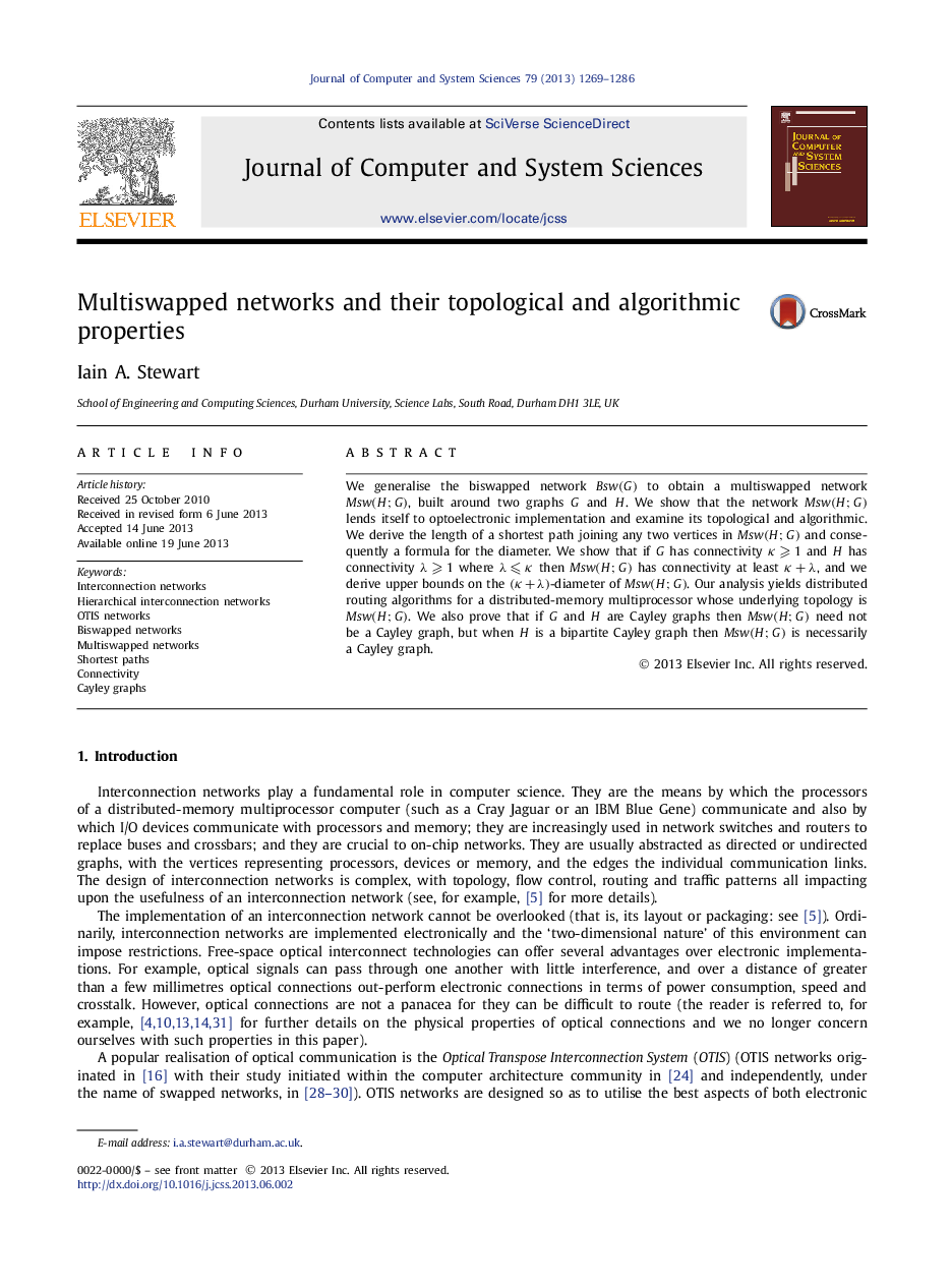 Multiswapped networks and their topological and algorithmic properties