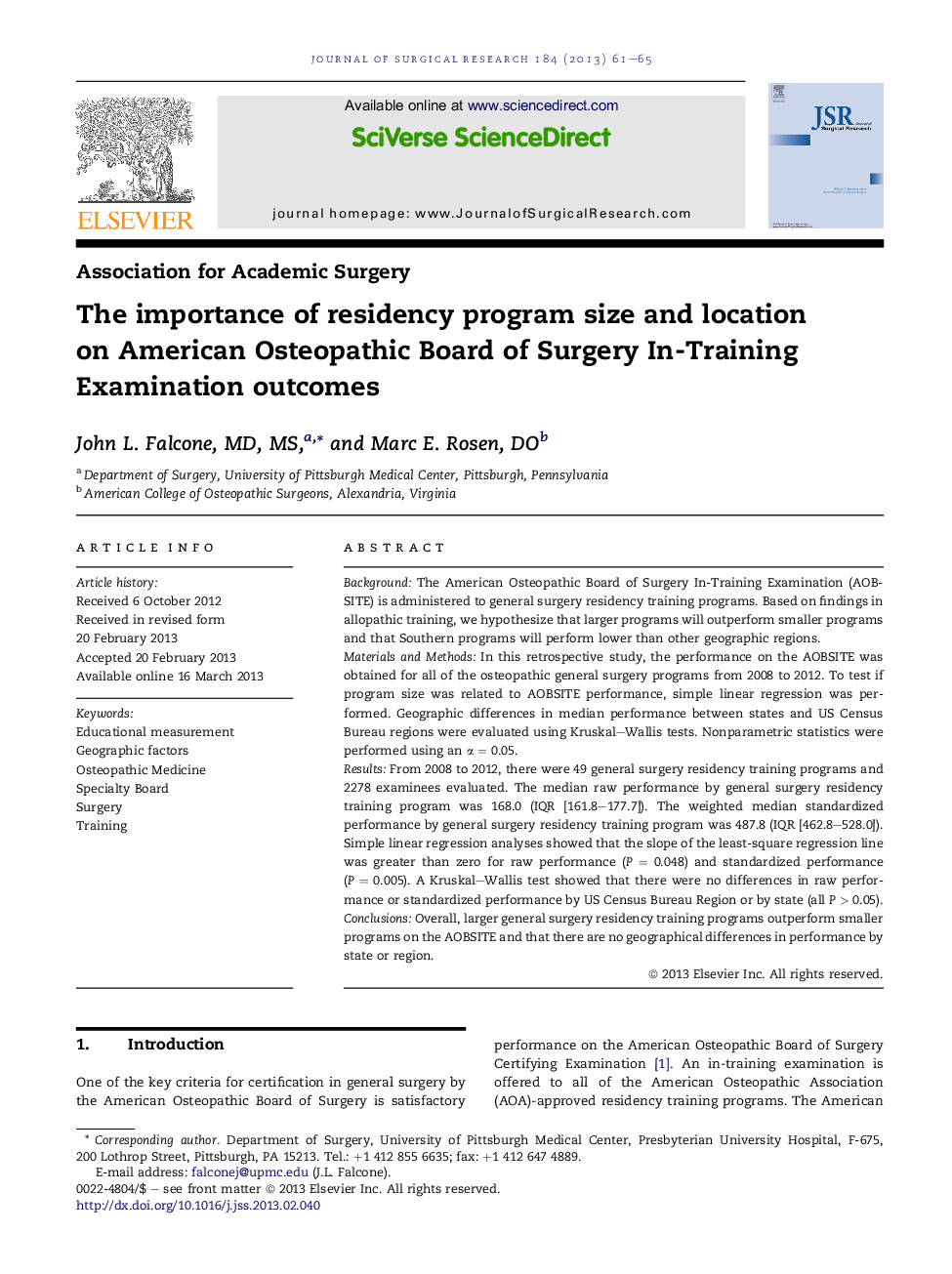 The importance of residency program size and location on American Osteopathic Board of Surgery In-Training Examination outcomes