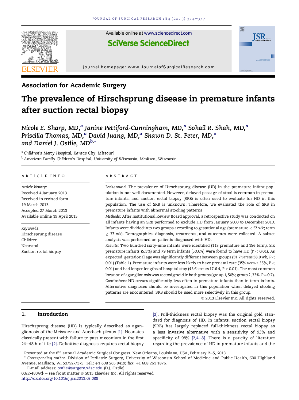 The prevalence of Hirschsprung disease in premature infants after suction rectal biopsy