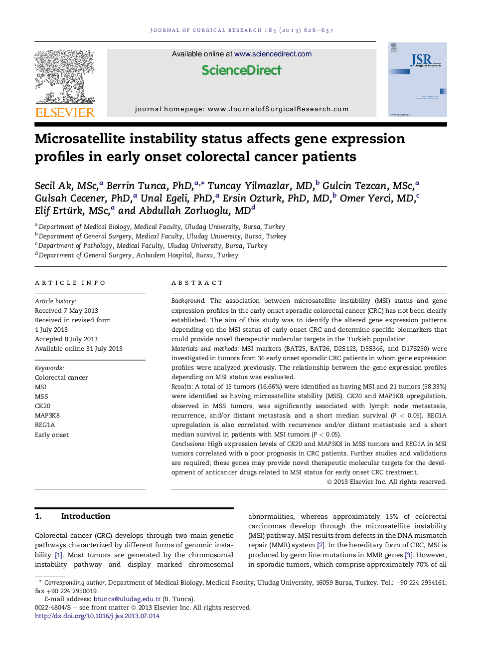 Microsatellite instability status affects gene expression profiles in early onset colorectal cancer patients