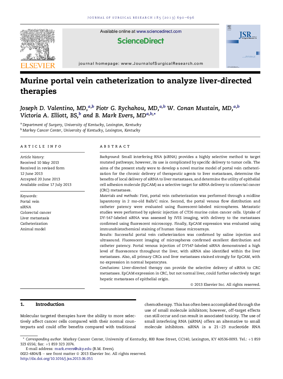 Murine portal vein catheterization to analyze liver-directed therapies