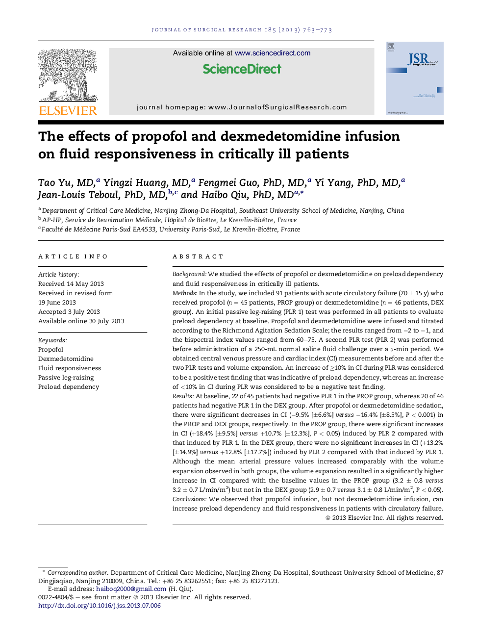 The effects of propofol and dexmedetomidine infusion on fluid responsiveness in critically ill patients