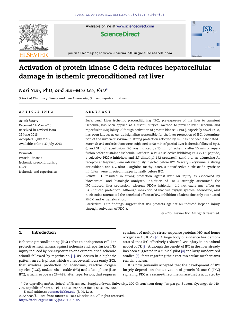 Activation of protein kinase C delta reduces hepatocellular damage in ischemic preconditioned rat liver